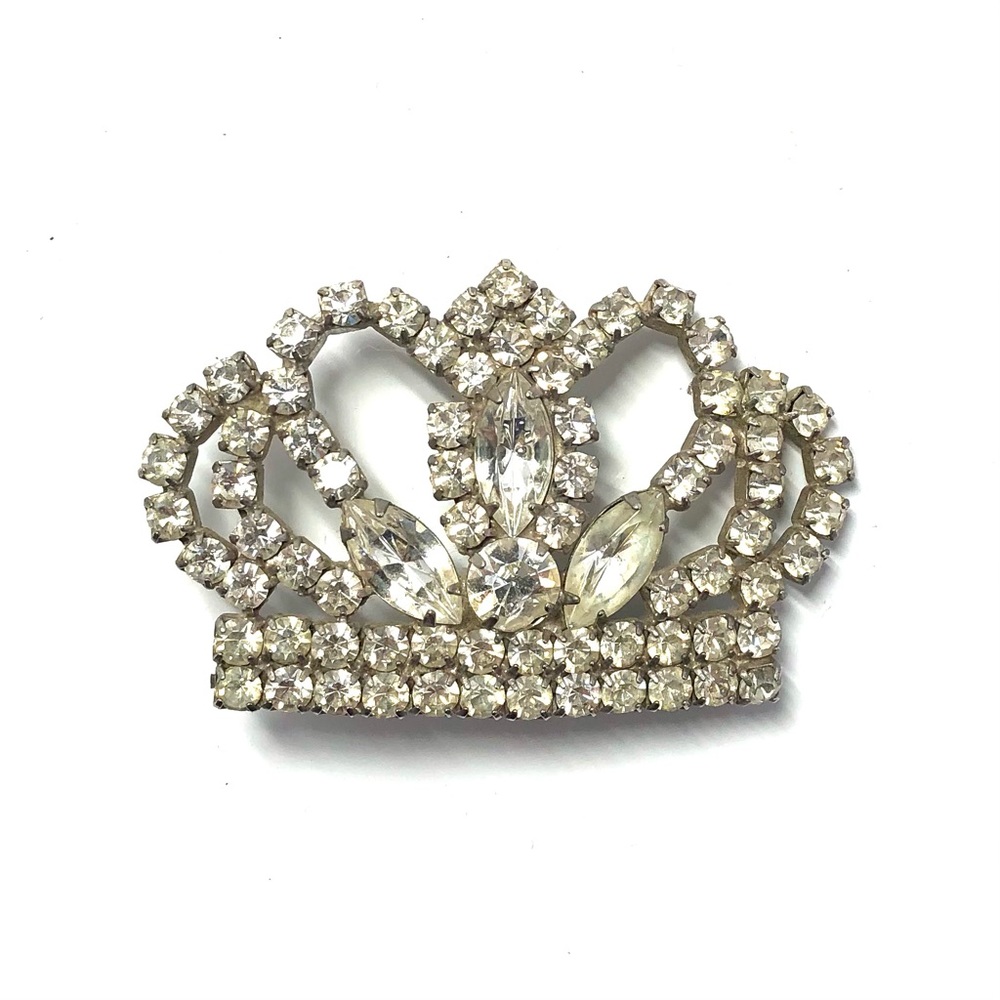 Silver Royalty Crown Rhinestone Pageant Pin Brooch